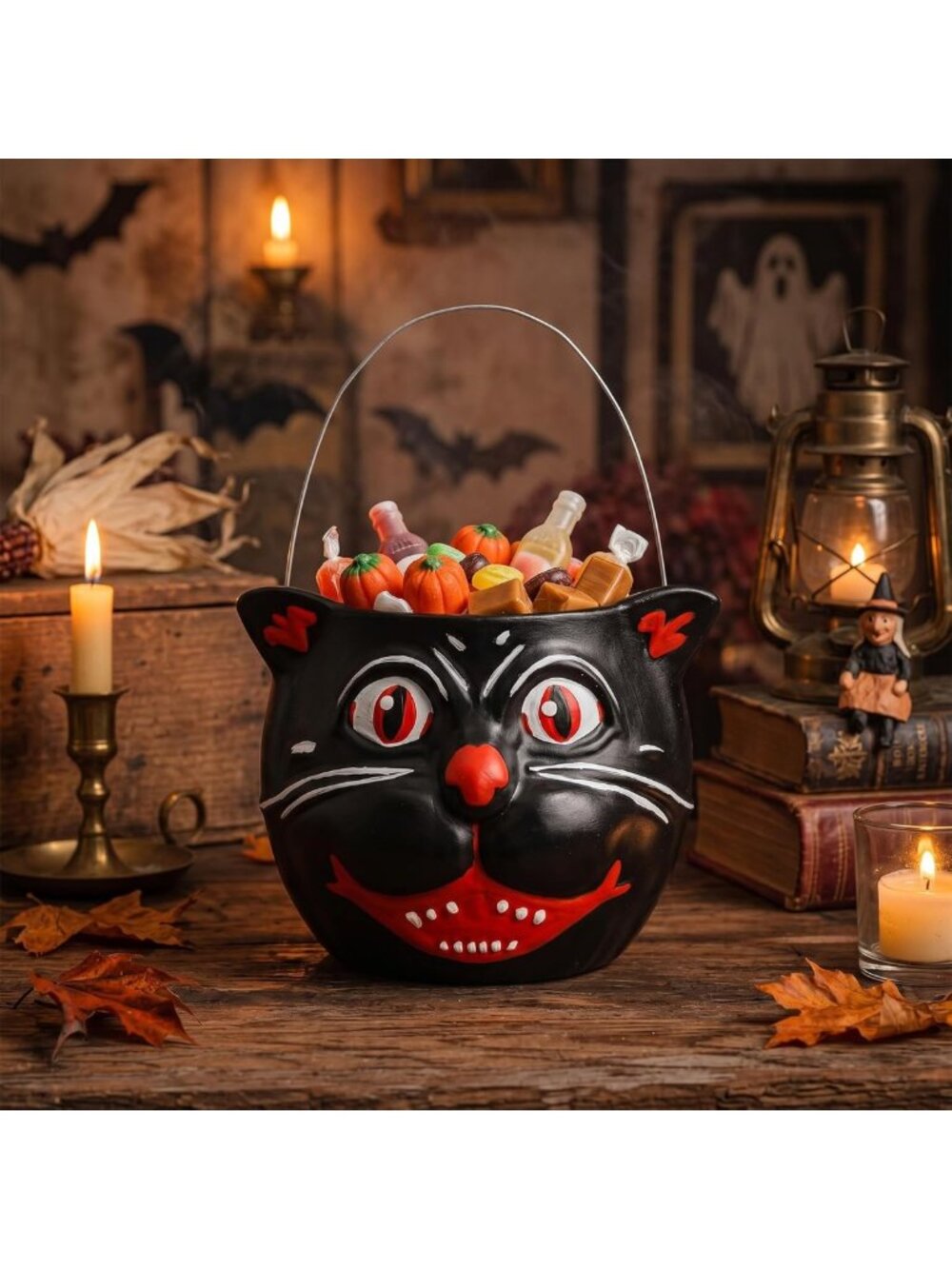 Vintage Halloween Bucket Vase - Retro 5.5x6" Decorative Home Accent